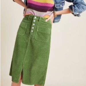 Anthropologie Pilcro Corduroy Pencil Skirt Green Size 10